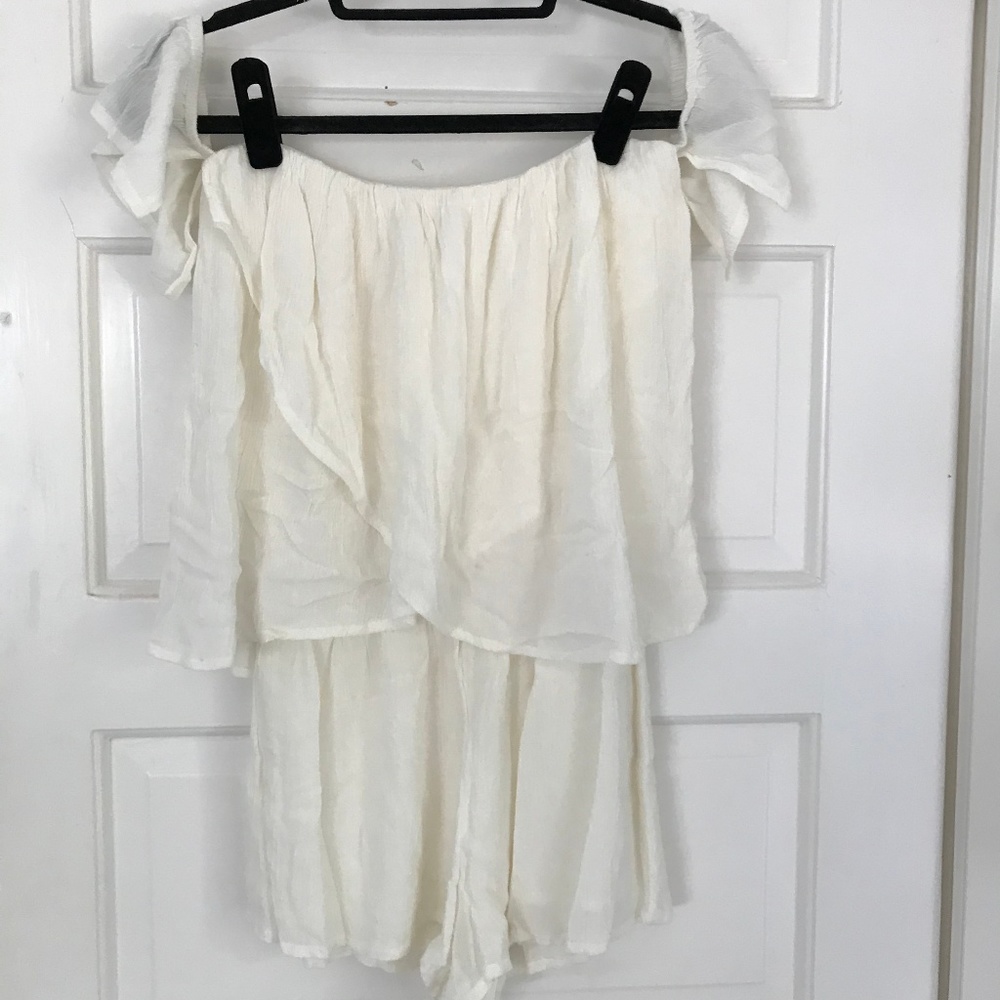 Billabong Off The Shoulder Cream Romper